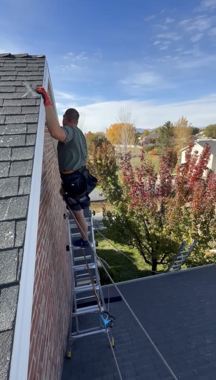 Ladder work at a brick gable during bat exclusion